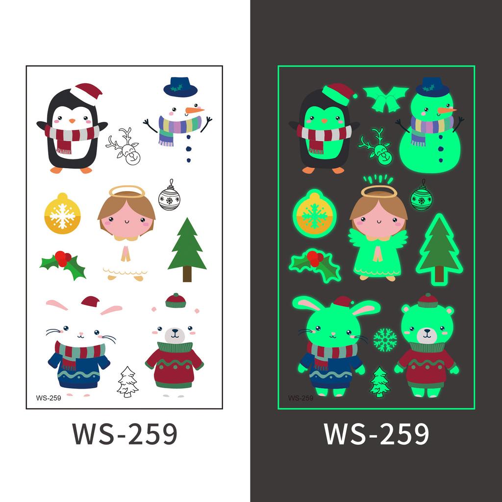 Cross Border Children's Cartoon Christmas Tattoo Luminous Sticker Waterproof Sweat