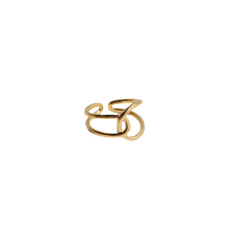 Silver Intertwined Lines Adjustable Cross Ring - Trendy European American Style for Women