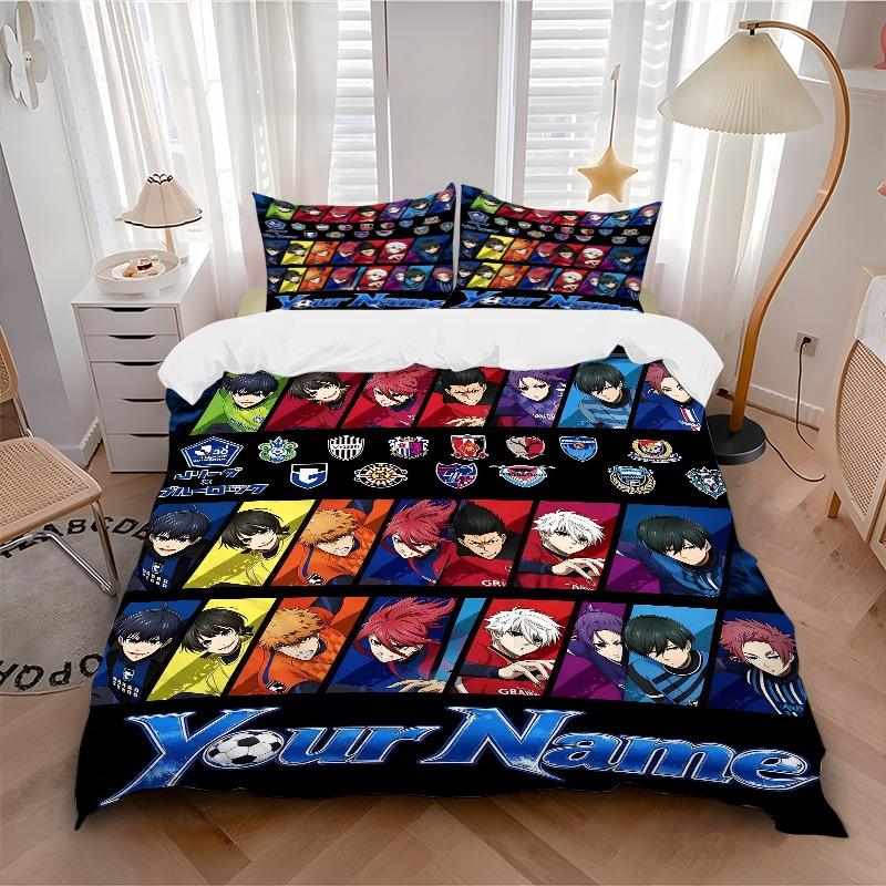 Custom Anime Soccer Character Print Bedding Set Personalized Washable Custom 3Pcs Duvet Cover Pillowcases Soft Microfiber Home Bedroom Gift
