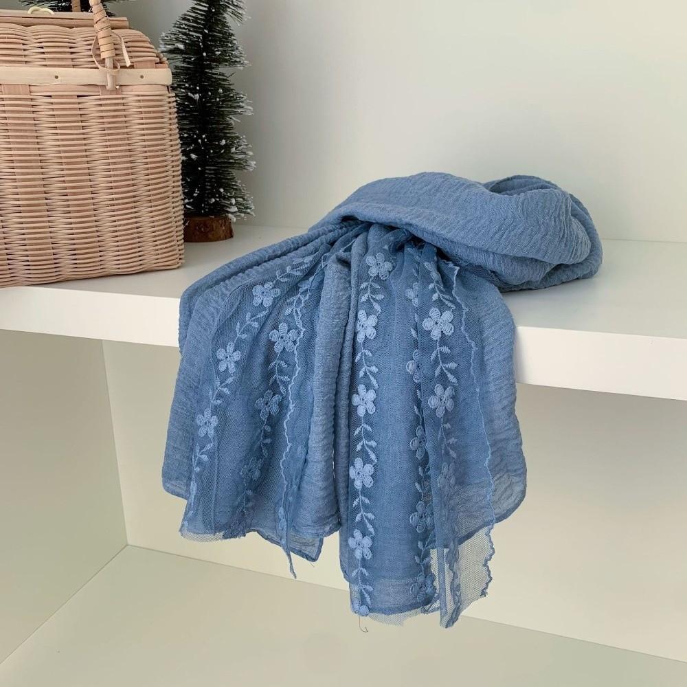Cotton Linen Lace Patchwork Scarf Long Shawl and Wrap Fashion Thin Gauze Scarf  for Women