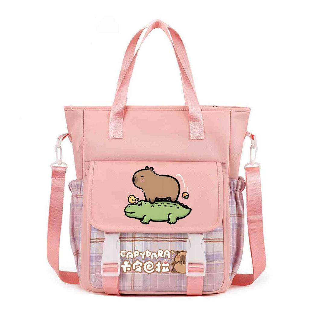 Crossbody bag, primary school, junior high school schoolbag, male and female students tutoring bag, cute kapibara large-capacity shoulder bag.
