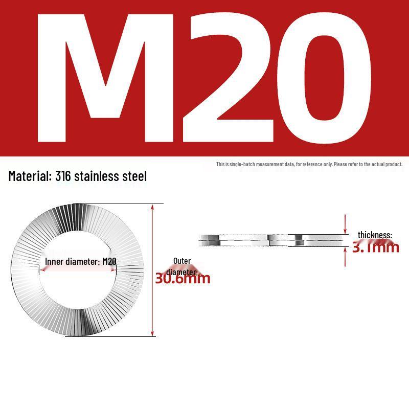 304 Stainless Steel Double Stack Self-Locking Washer with 65Mn Manganese, Anti-Loosening, Double-Sided Tooth Layer