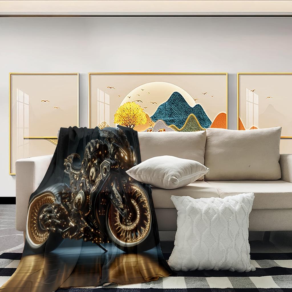 Supercar Motorcycle Pattern Flannel Printed Blanket Suitable for All Seasons Suitable for Living Room Office Sofa and Travel