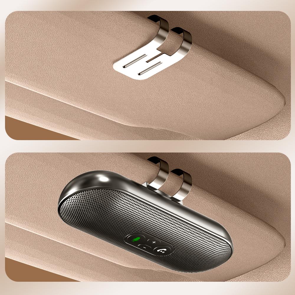 T18 Portable Bluetooth 5.4 Handsfree Car Kit Speaker 3W Wireless Audio Receiver MP3 Music Player Noise Cancelling Sun Visor Clip