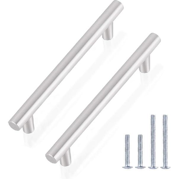 Gobrico 15 Pack Satin Nickel Single Hole T bar Kitchen Cabinet Handles Knobs Stainless Steel Cupboard Drawer Dresser Pulls Overall Length 50mm/2in