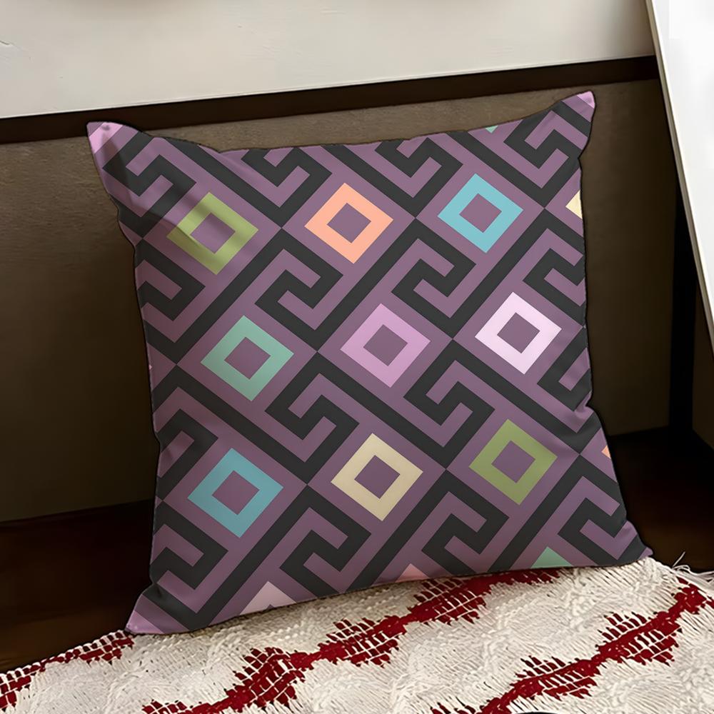 Zigzag Meander Pattern Cushion Cover Reversible Soft Durable Pillow Cover Home  Car MultiScene Use for Daily Comfort