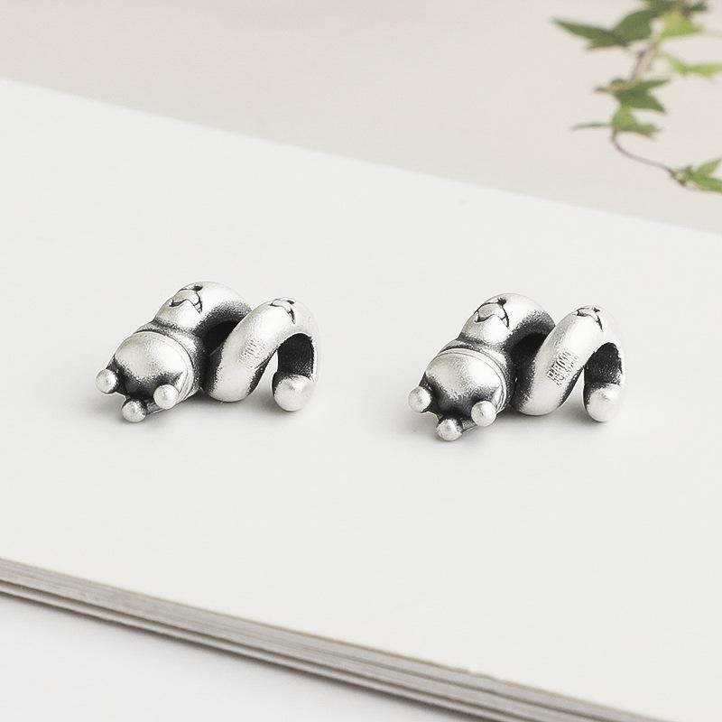 Sterling Silver Zodiac Snake Spacer Beads for DIY 3D Handmade Rope Bracelets