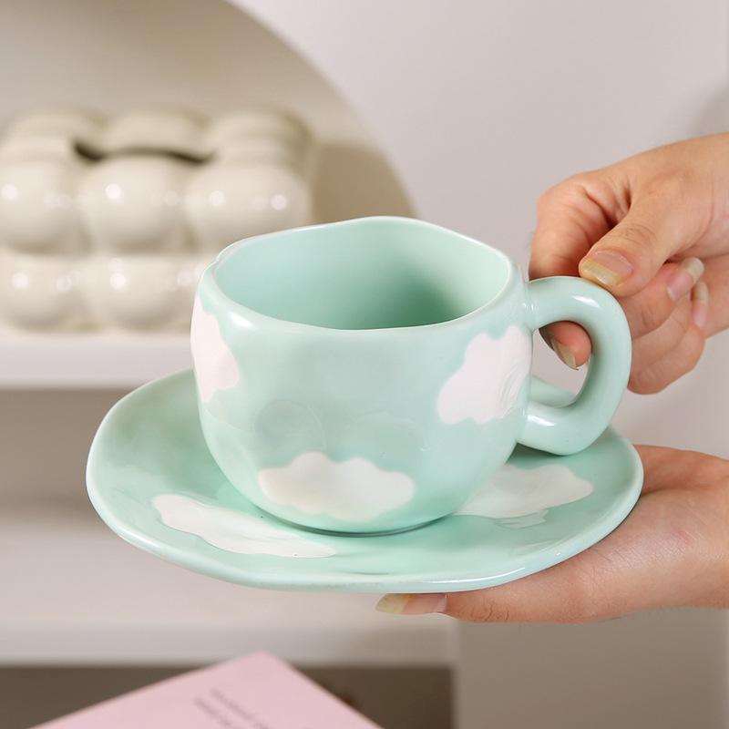 Coffee Mugs Set with Saucer Cute Cloud In The Sky Cup Gifts for Women for Birthday Tea 320ML Ceramic Cup