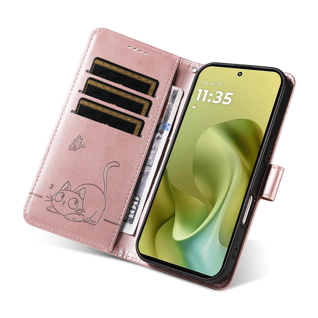 For Motorola Moto G86 5G/G86 Power 5G Case Cat Pattern Imprint Leather Phone Cover with Wrist Strap