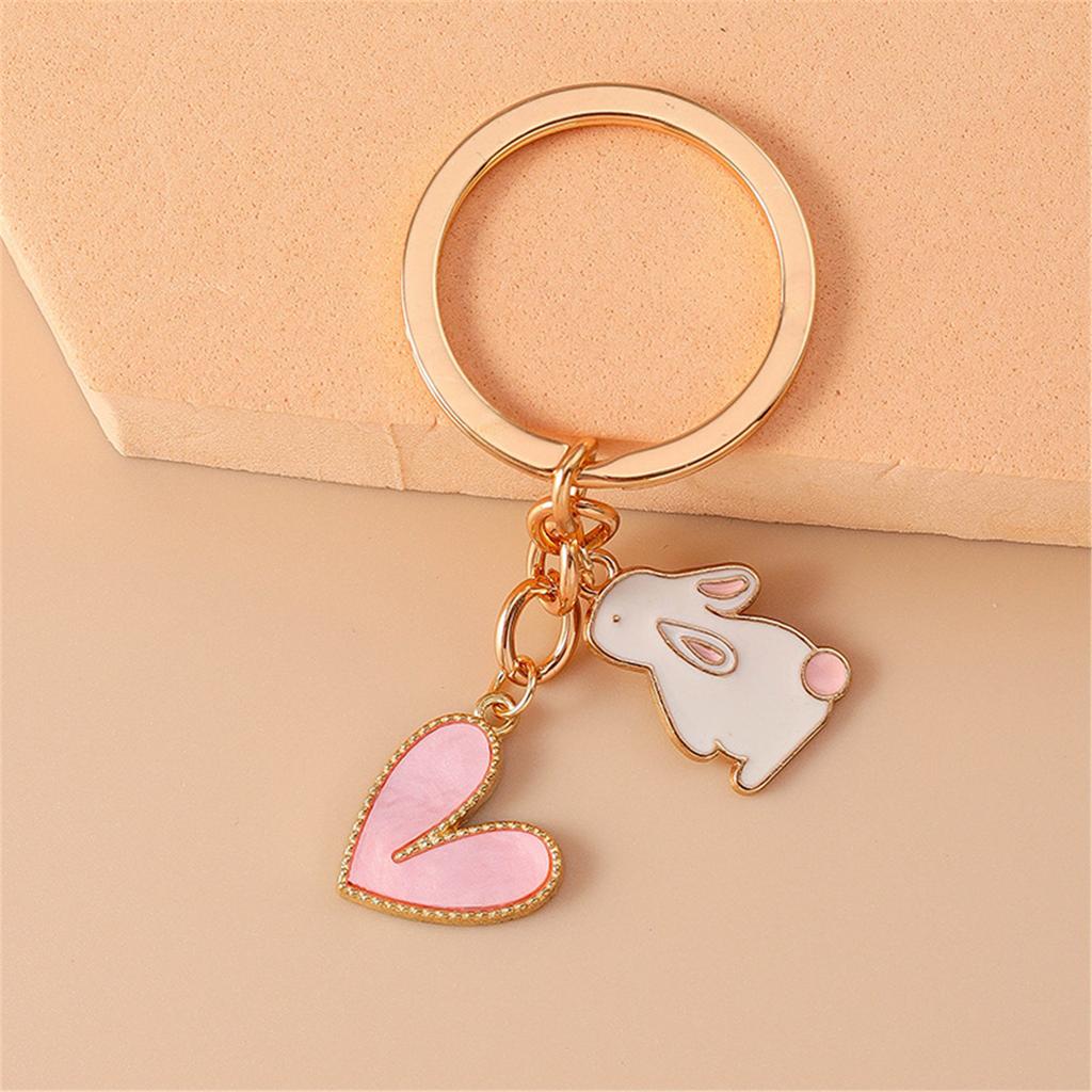 Creative Cartoon Heart Rabbit Keychain Featuring Crown Rabbit Design Durable Alloy Pendant for Young Women and Students