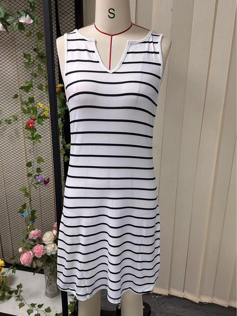 2026 Spring/Summer Women's Striped Sleeveless V-Neck Casual Dress, Europe & America.
