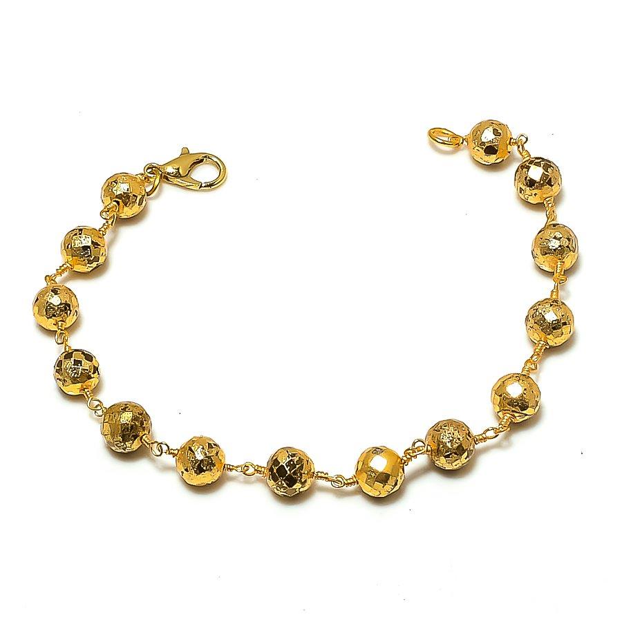 Gold Beads Gemstone Handmade 925 Sterling Silver Bracelet 7-8" GK-7655