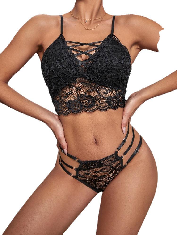 European and American Sexy Lace Deep V Strap Lingerie Set