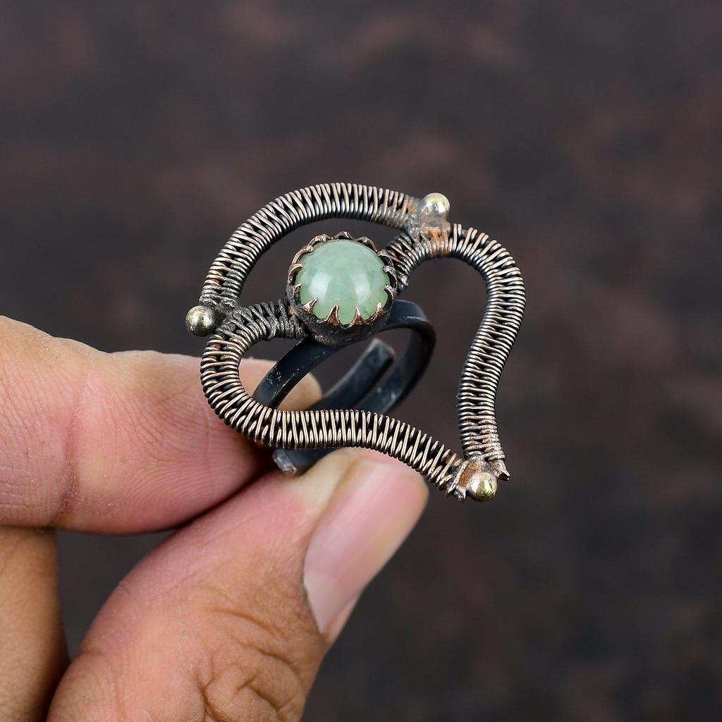 Aquamarine Ring Copper Wire Wrapped Ring Adjustable Ring Handmade Jewelry Stylish Ring Copper Jewelry Natural Gemstone Ring Anniversary Gift