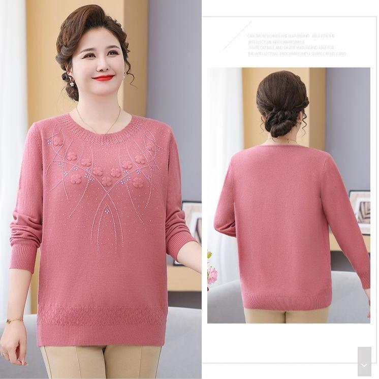 Women's Loose Plus-Size Sweater Autumn and Winter Crew Neck Printed Knitwear Soft and Skin-Friendly Stretch Pullover Top