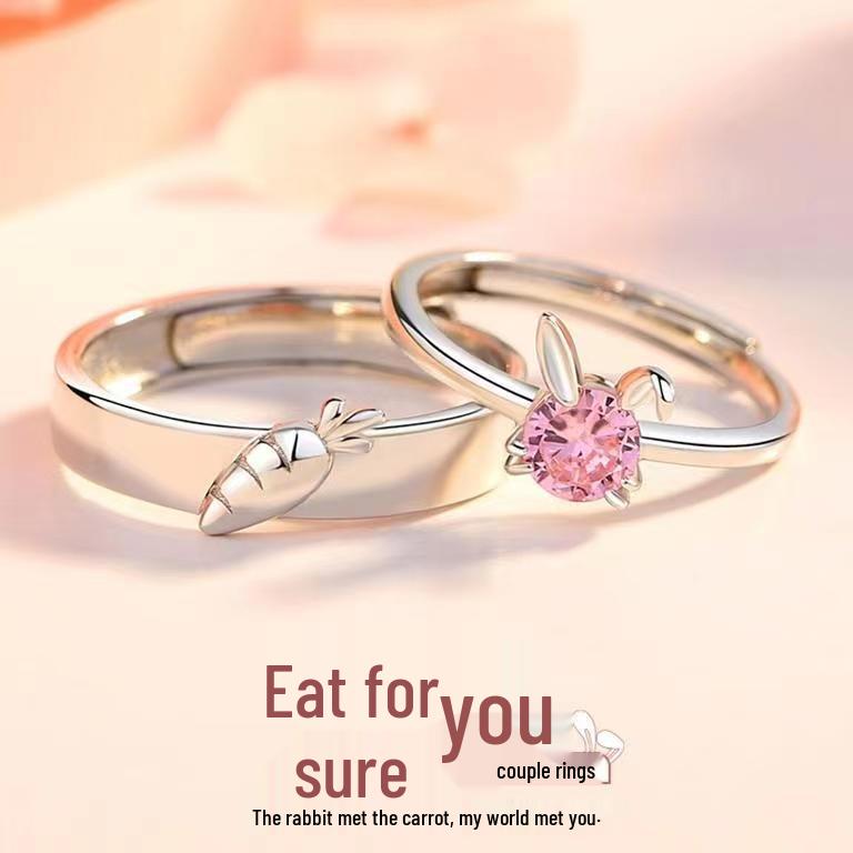 Mingjie Cute Rabbit Couple Rings: Adjustable Pair for Men & Women, Ideal for Birthdays, New Year & Christmas Gifts.