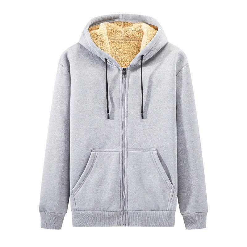Men's Plus Velvet Thick Hooded Sweatshirt Cardigan Zipper Jacket