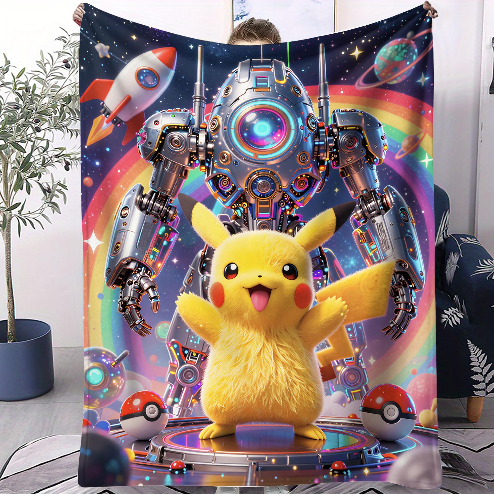 

Pokemon Rainbow Holographic Pikachu Print Fleece Throw Blanket for Adult Quality Super Soft Warm Blanket for Travel Office Home 70x100cm