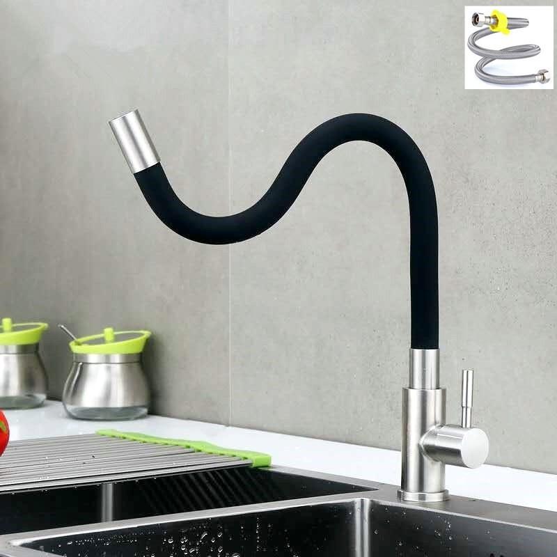 Household Sink Single Cold Water Tap Kitchen Silicone Tube Faucet Stainless Steel Universal Rotating Faucet
