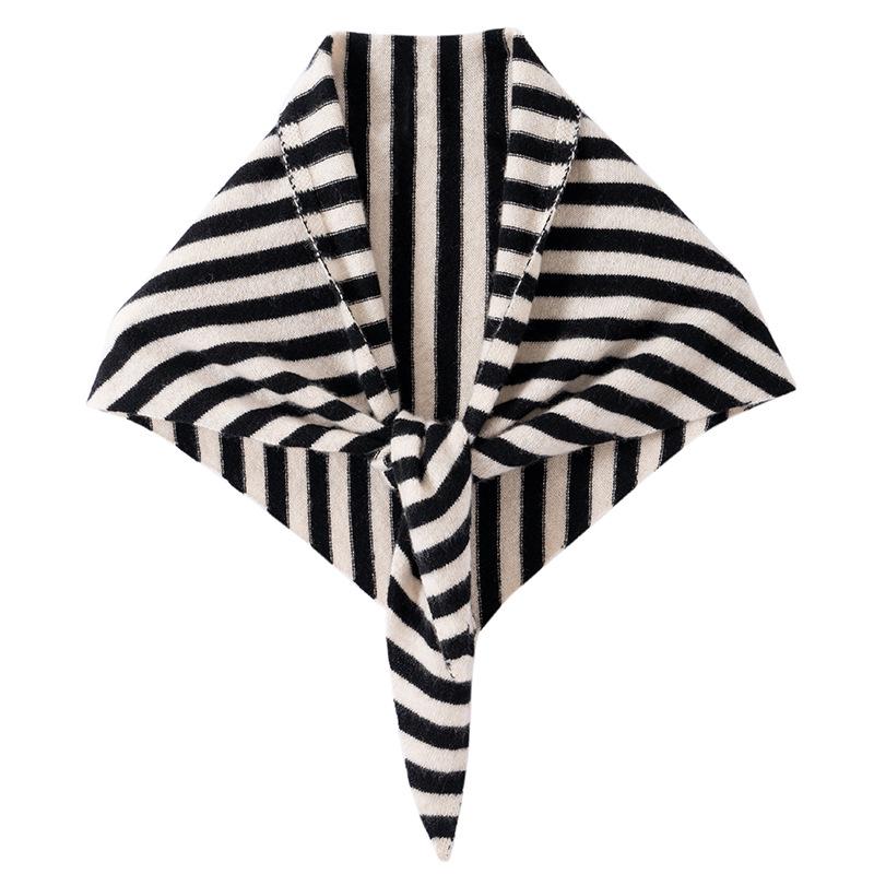 Women s 100% Pure Cashmere Knit Triangle Shawl - New Stylish Versatile Stripe for Autumn/Winter