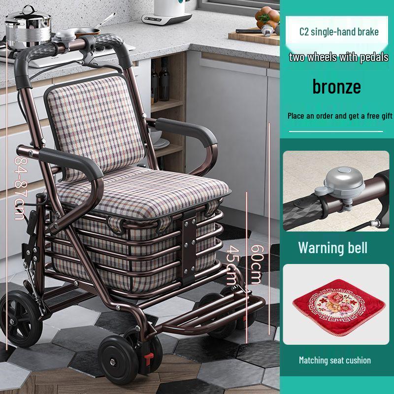 Leide Zhu Foldable Mobility Handcart: Sit & Push Shopping Trolley for Elderly