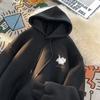 Korean Style Loose Fit Unisex Cat Print Hooded Sweatshirt For Autumn Winter