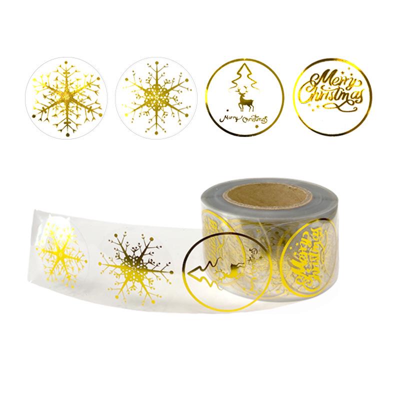 Christmas Gold Hot Stamping Transparent Round Self-Adhesive Stickers for Gift Packaging