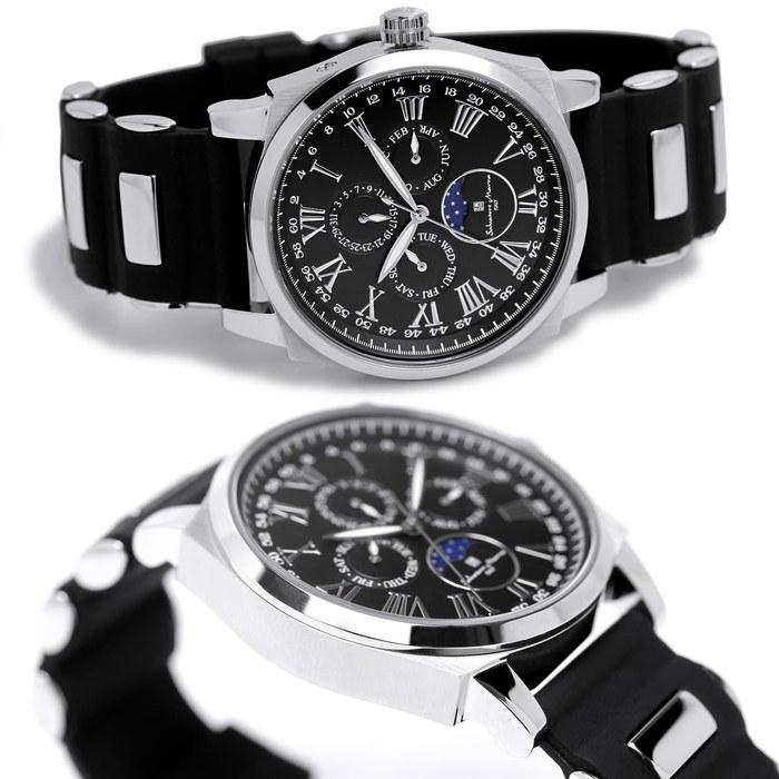 [Salvatore Marra] Watch Moon Phase Multi-Calendar 50m Waterproof Business Formal Men's Rubber Strap Limited Edition Black Silver