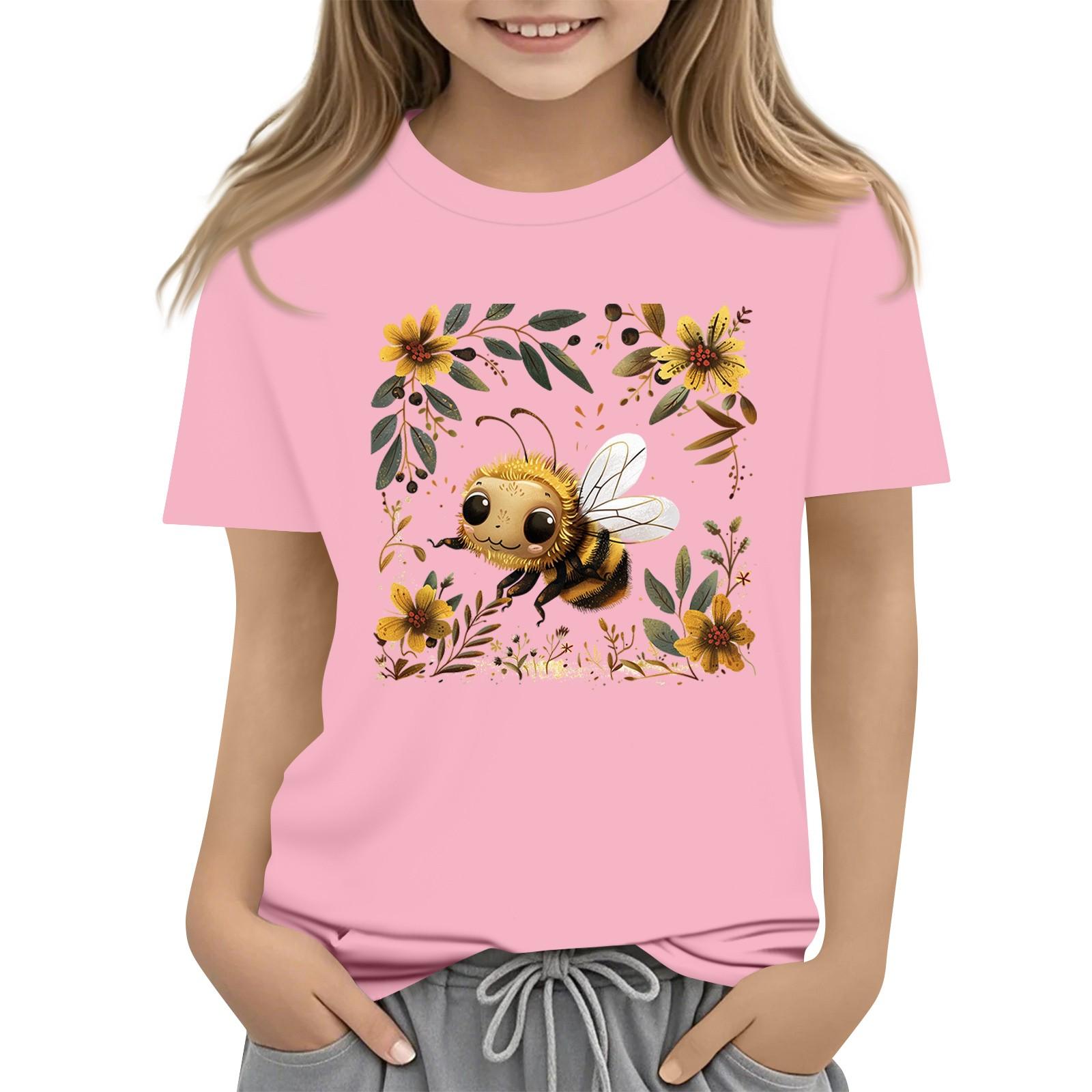 

Children s Fashion Daily Printed Round Neck Short Sleeved Casual T-shirt Top 150 рожевий