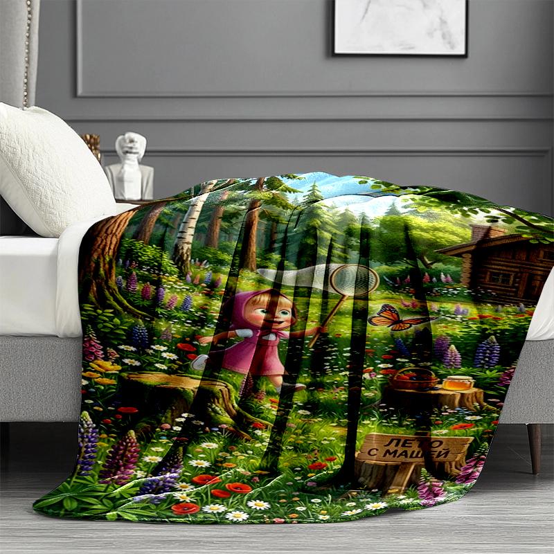 Masha and The Bear Print Blanket - Soft & Comfortable, for Bedroom, Travel, Sofa, Home Decoration - Birthday Christmas Gift for Friend
