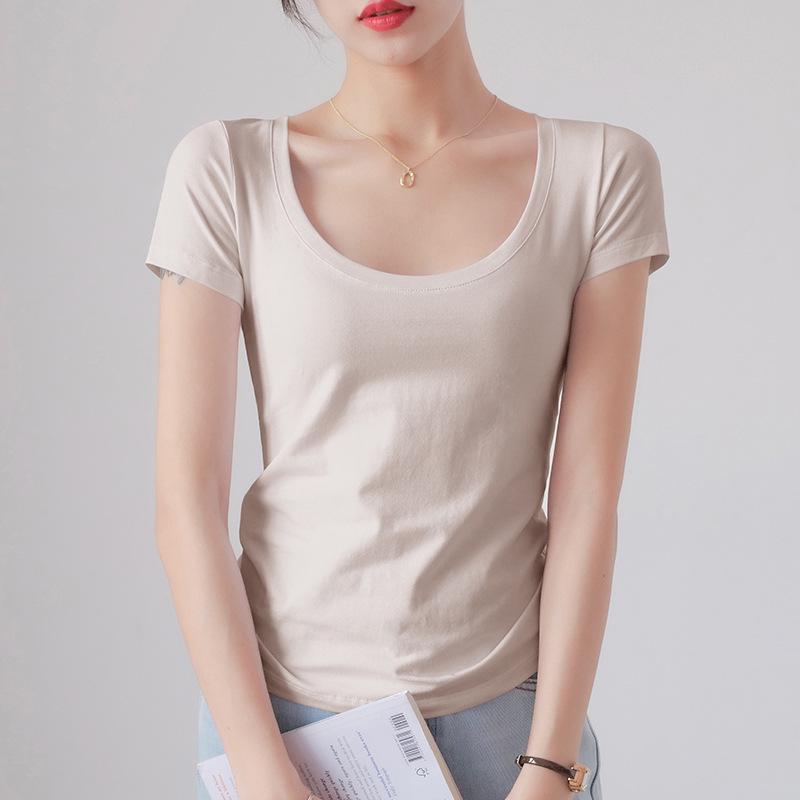 Women's Slim Fit White Cotton Short Sleeve T-Shirt - Round Neck, Summer/Spring Style
