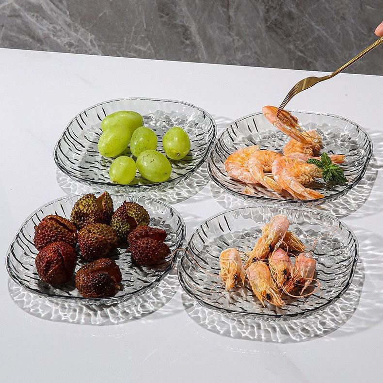 Элегантный набор хрустальных пепельниц - Узор «Ледник» | Прозрачный набор настольных тарелок