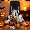 Women's Vintage Round Neck Dress with Halloween Print for Casual Fall Outings