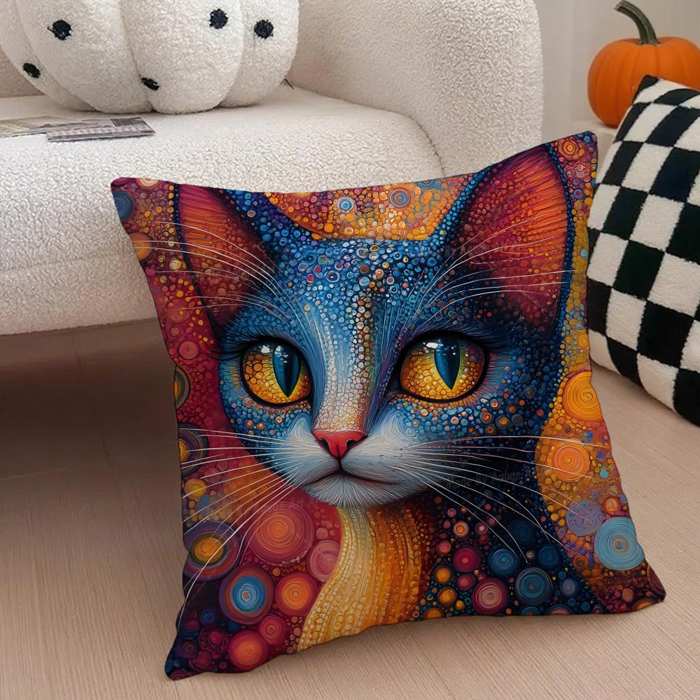 Simple Casual Prints Of The Strange Cats Cushion Cover Linen Pillow Case Soft Breathable Protective Couch Room Decoration