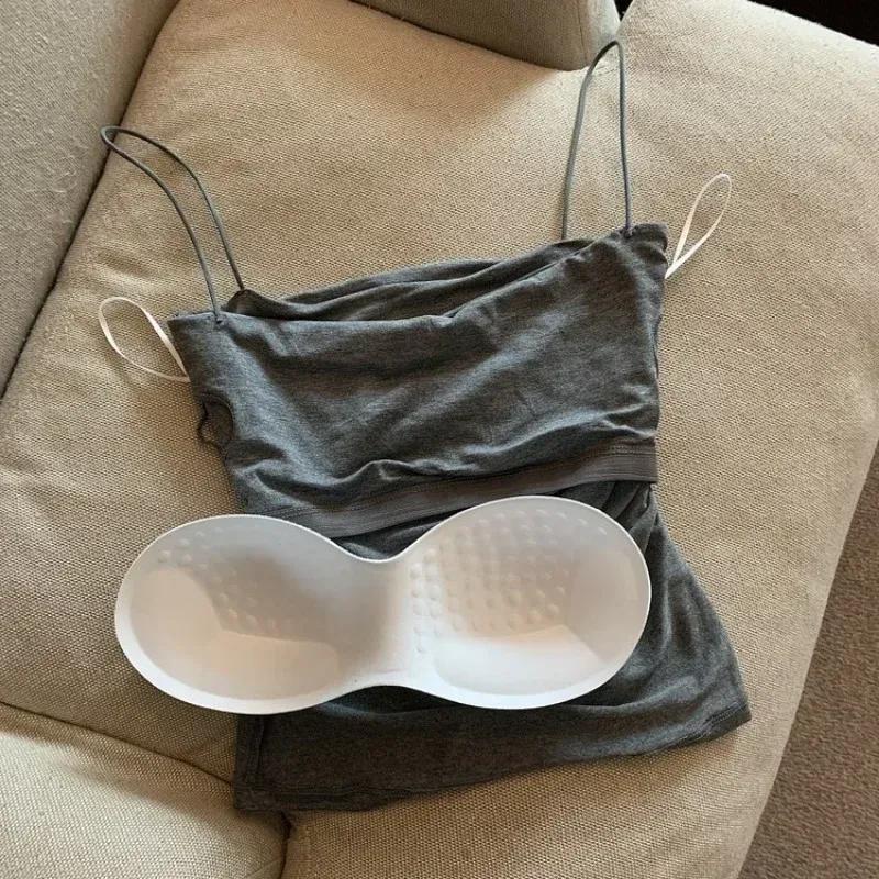 Summer Padded Camisole for Women, Sexy Ribbed Knit Tank Top, Built-in Bra, Cropped Cami