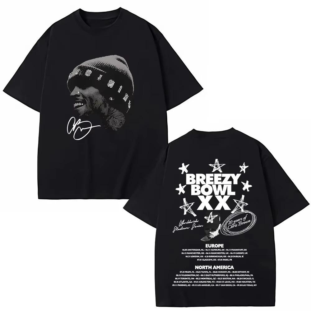 Unisex Damen Sommer Baumwoll T-Shirts Oberteile Chris Brown Breezy Bowl XX 2026 Tour T-Shirt Mode Hip Hop Vintage Kurzarm T-Shirt