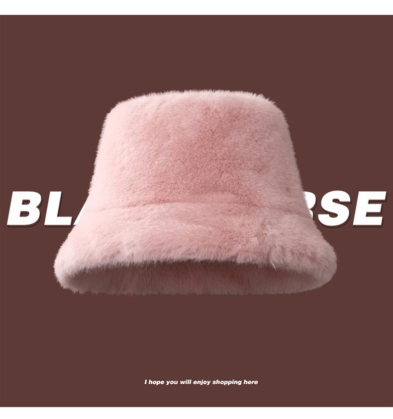 Imitation Fox Hair Plush Hat Female Winter Face Small Thickened Warm Bucket Hat Big Head Circumference Cold Basin Hat