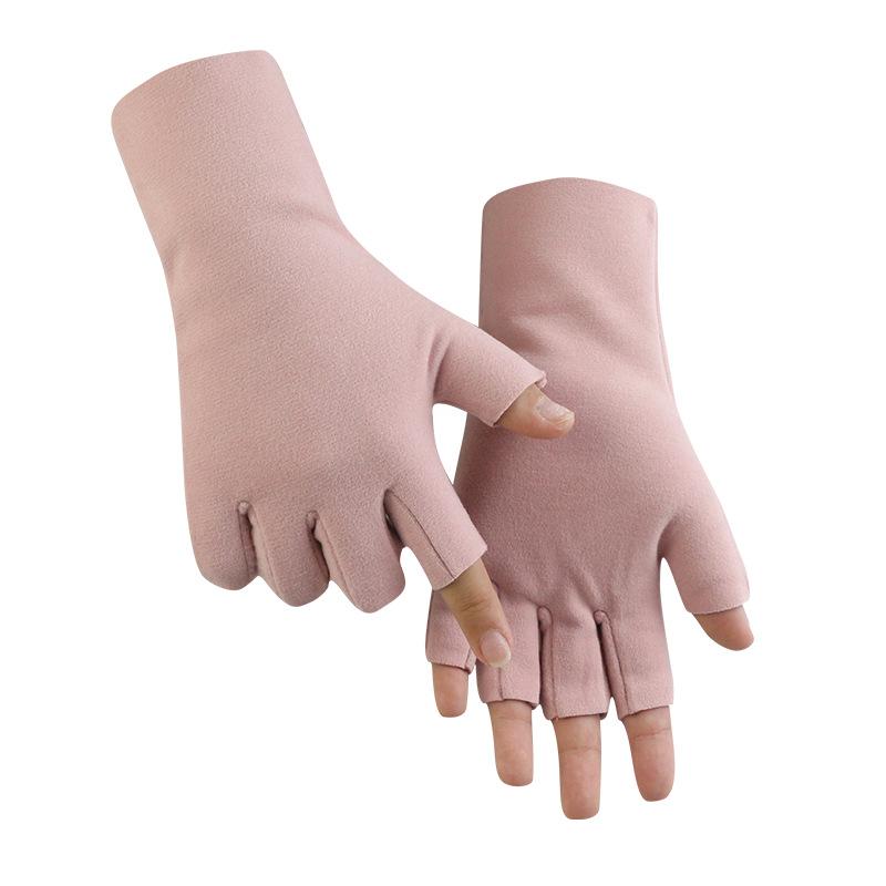 Student writing warm gloves autumn and winter half-finger gloves German velvet cationic men's and women's touch screen dew five-finger manicure