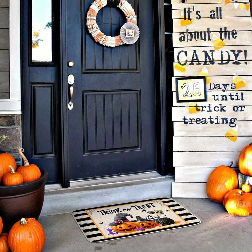 Halloween Door Mat Non-Slip Pumpkin Doormat for Outdoor Indoor Decor Durable Fall Seasonal Entrance Mat for Home Decor