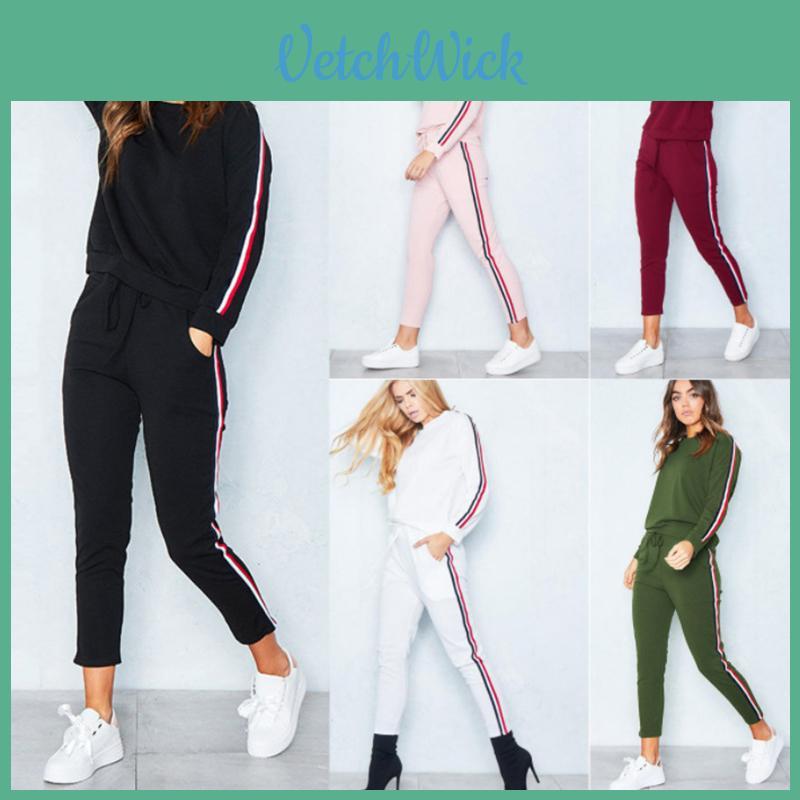 Women's 2 Pcs/set Tracksuits Comfy Striped Loungewear With O-neck And Drawstring