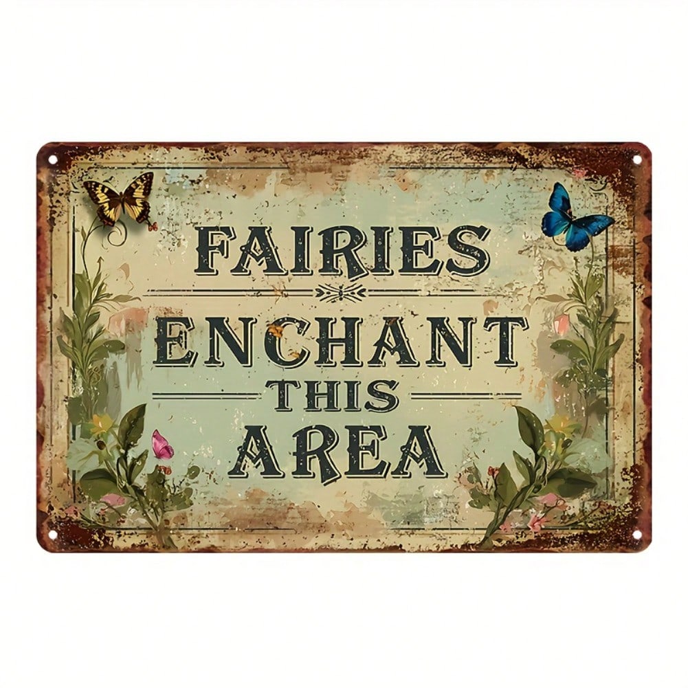 Vintage Fairy Metal Tin Sign Garden Wall Art Rustic Decor Fantasy Patio Butterflies Floral Magic 8x12 Inches 20x30 разноцветный