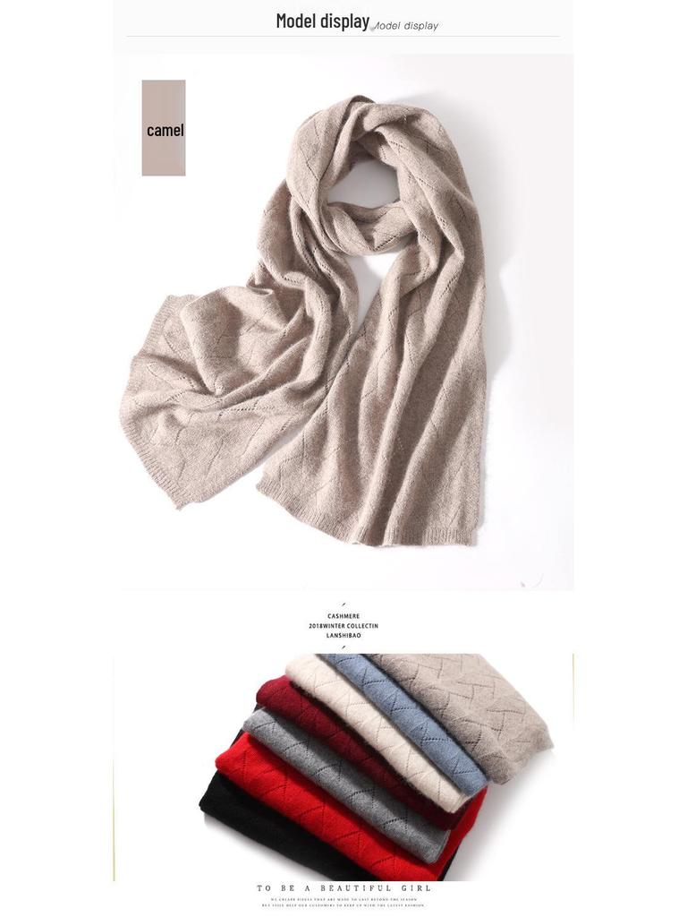Women's Cashmere Wool Openwork Shawl: Versatile Knit Neck Warmer & Outerwear Cape for Autumn/Winter