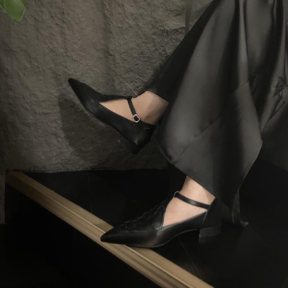 fashion Pointed Toe Women Flats Loafers 2024 New Arrivals Dress Shoes Ankle Strap Flat Low Heels Black Gold Brown White Weave Design 39