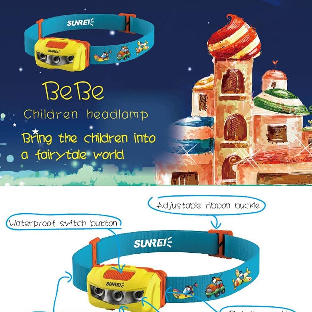 Sunrei BeBe LED Headlight for Battery IPX6 Perfect for Night and Outdoor Activities Kids, Included, Lightweight, Waterproof, Adjustable, Gifts,