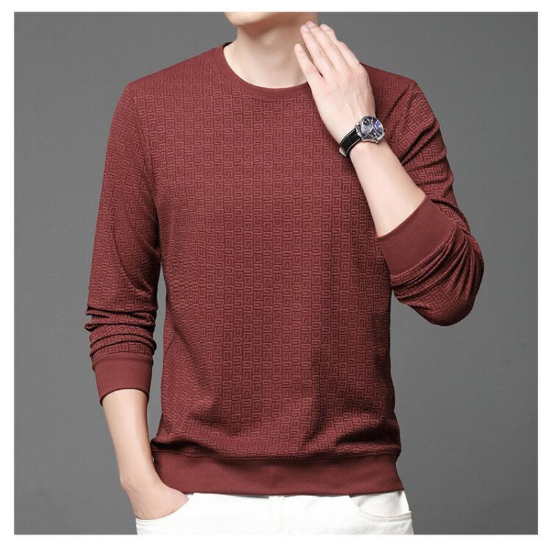Autumn Youth Hoodie Long Sleeved T-shirt Men's Round Neck Light Luxury High-end T-shirt Knitted Business Base Shirt