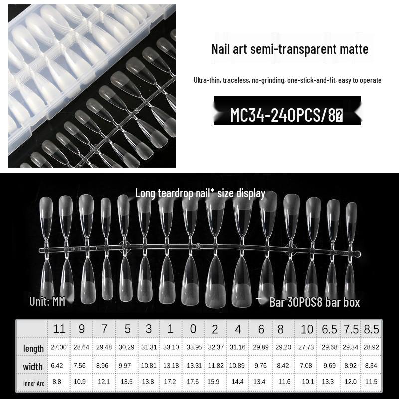 Ultra-Thin Matte Nail Art: Seamless False Nail Tips, Full/Half Cover, 240-Piece Box.