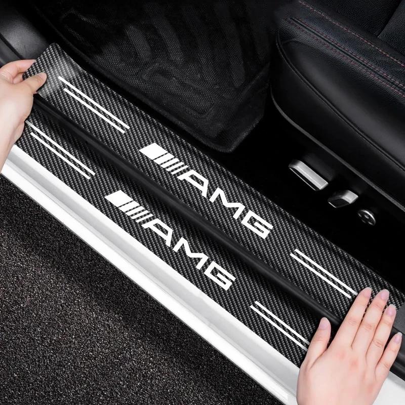 4PCS Carbon Fiber Car Sticker Auto Door Threshold Waterproof stickers For Mercedes Benz AMG GLE GLS CLS GLC CLA GLA Accessories OM8
