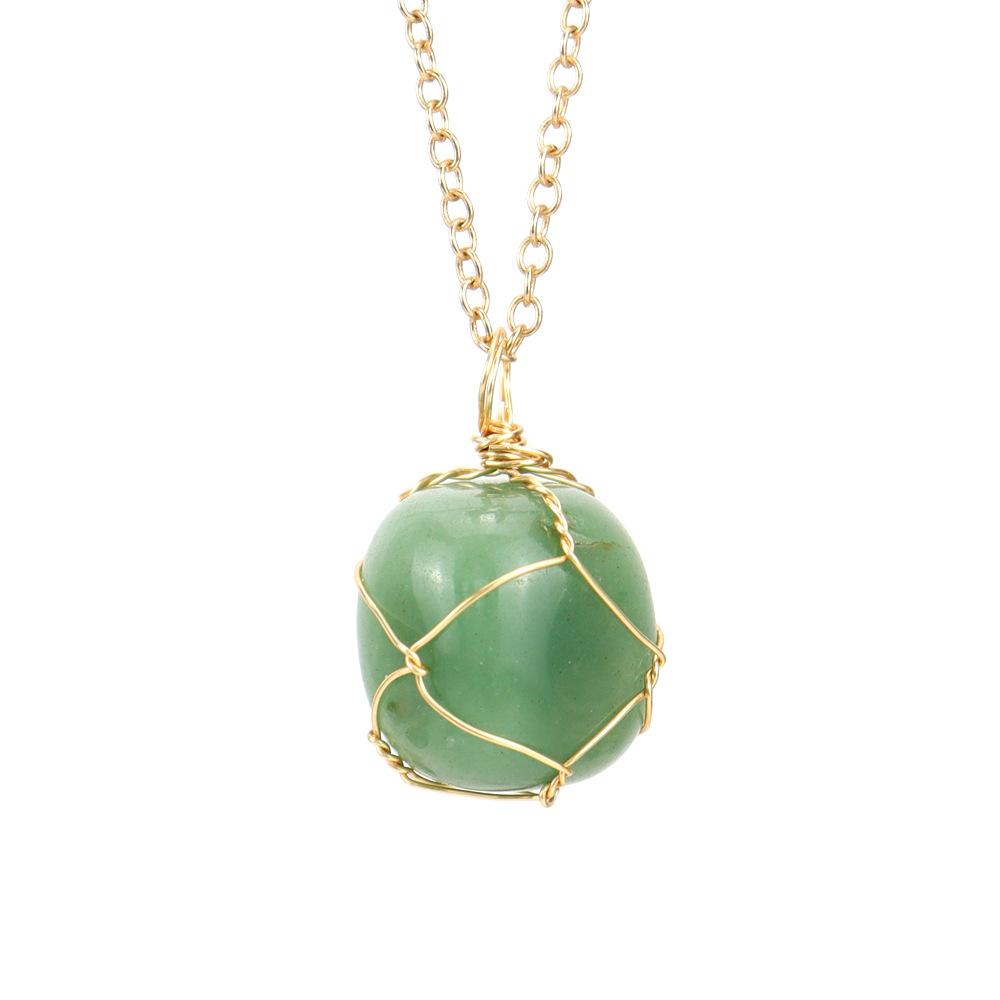 Handmade Gold Wire Winding Irregular Conformal Natural Stone Crystal Rough Stone Pendant Necklace N661