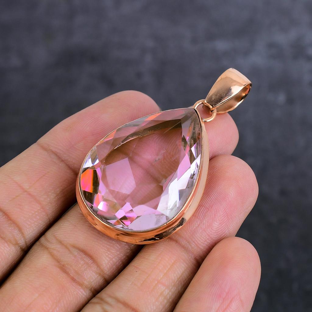 Rosa Kunzit Edelstein Handgefertigter Kupfer Schmuck Anhänger 2,17" m1N94