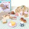 Picnic Basket Hand-held Basket Pretend Play Toys Children's Wooden Simulation Tableware Set Girls' Toys Desserts and Cakes
